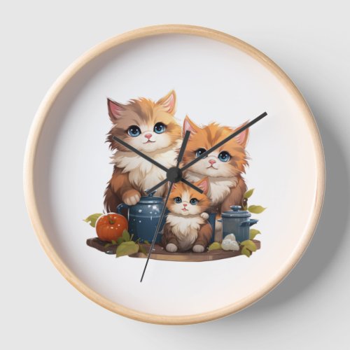 Cute cat family cooking   clock