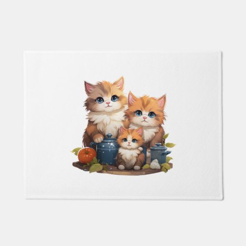 Cute cat family cooking   doormat