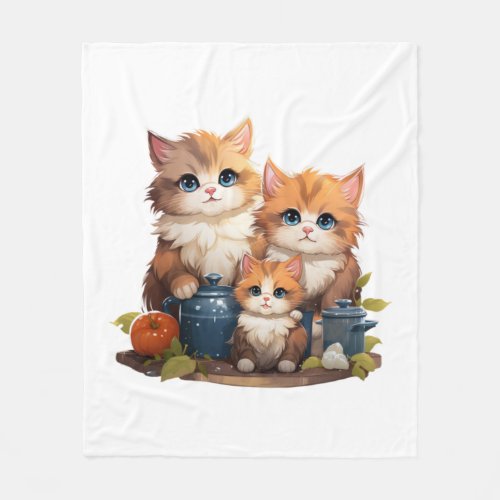 Cute cat family cooking   fleece blanket