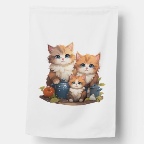 Cute cat family cooking   house flag
