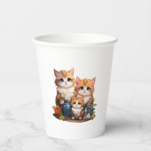 Cute cat family cooking   paper cups