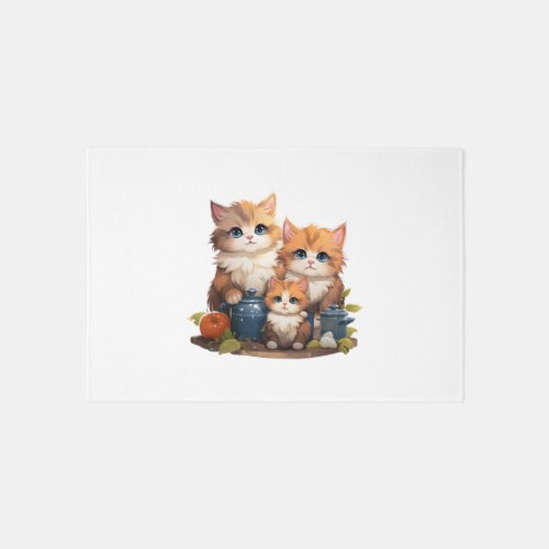 Cute cat family cooking   rug