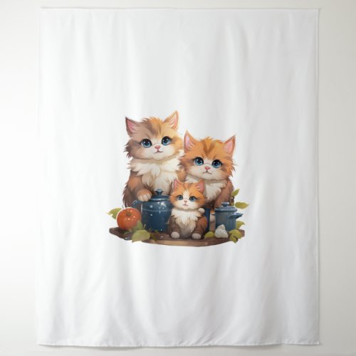 Cute cat family cooking   tapestry