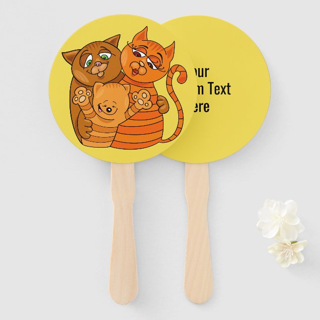 Cute Cat Family custom text & color hand fan set (Front and Back)