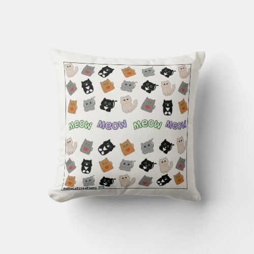 Cute Cat Family Kawaii Kitties Throw Pillow