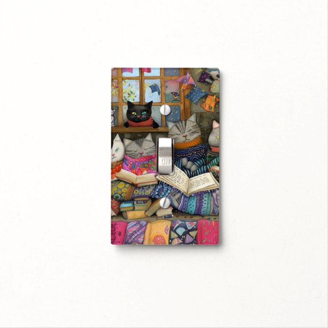 Cute Cat Family Reading wall plate (In Situ)