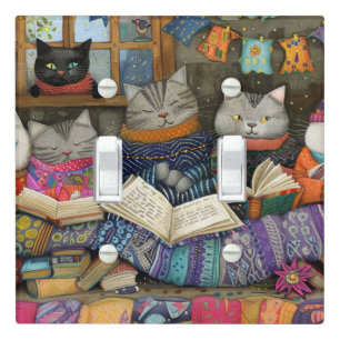 Cute Cat Family Reading wall plate