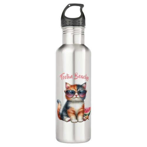 Cute Cat Feelin Beachy Stainless Steel Water Bottle