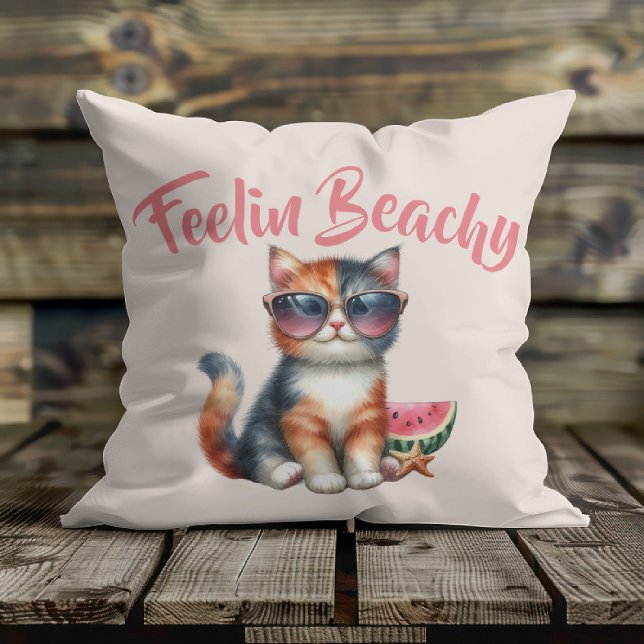 Cute Cat Feelin Beachy Throw Pillow (Creator Uploaded)