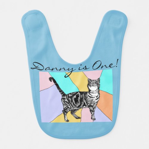 Cute Cat First Birthday Pastel Cats Baby Blue Bib