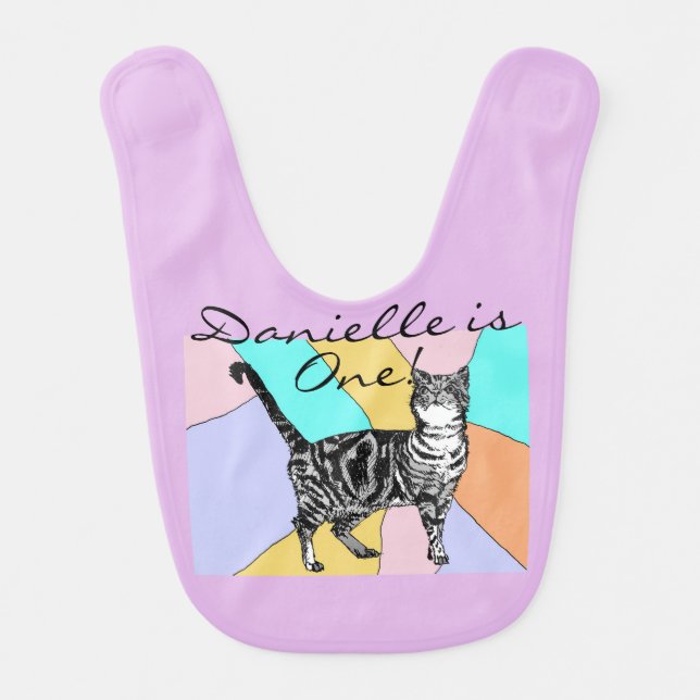 Cute Cat First Birthday Pastel Cats Baby Blue Bib (Front)