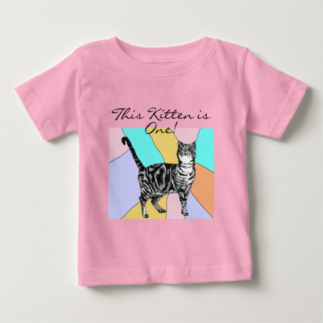 Cute Cat First Birthday Pastel Cats Baby Kitten Baby T-Shirt (Front)