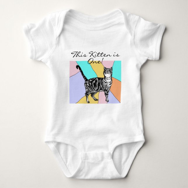 Cute Cat First Birthday Pastel Cats Baby Kitten Bodysuit (Front)