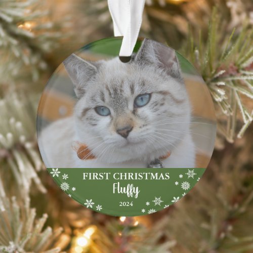 Cute Cat first Christmas snowflakes photo Ornament