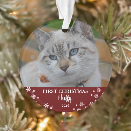 Cute cat first Christmas snowflakes photo Ornament