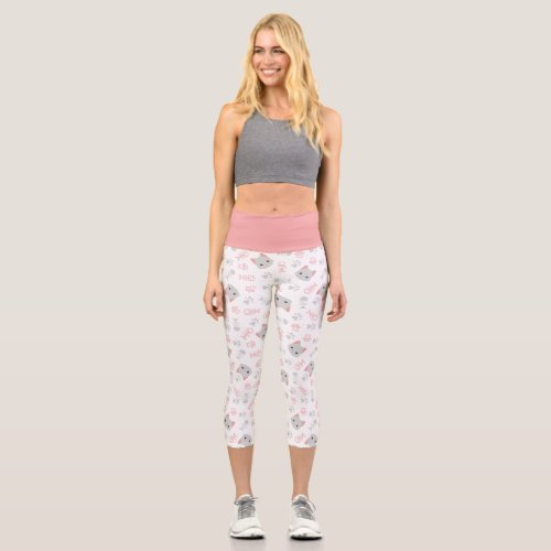 Cute Cat  Fish Bones Capri Leggings