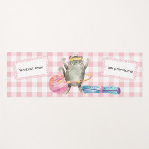 Cute Cat Fitness Motivation Pink Gingham Yoga Mat