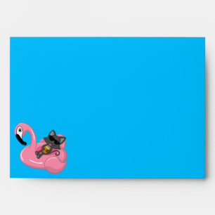 Cute Cat Flamingo Kids Birthday Pool Party Envelope