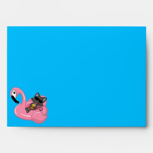 Cute Cat Flamingo Kids Birthday Pool Party Envelope