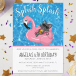 Cute Cat Flamingo Kids Birthday Pool Party Invitation<br><div class="desc">Celebrate a birthday with a stylish pool party! This gray cat wearing sunglasses is riding a pink flamingo floatie, and drinking a tropical pineapple drink as it floats around the refreshing blue pool. The modern dark gray text is completely customizable, so it can be made for kids of any age,...</div>