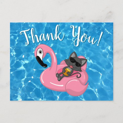 Cute Cat Flamingo Kids Birthday Pool Party Postcard