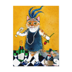 Cute cat Flapper Art Deco dancer 1920s postcard