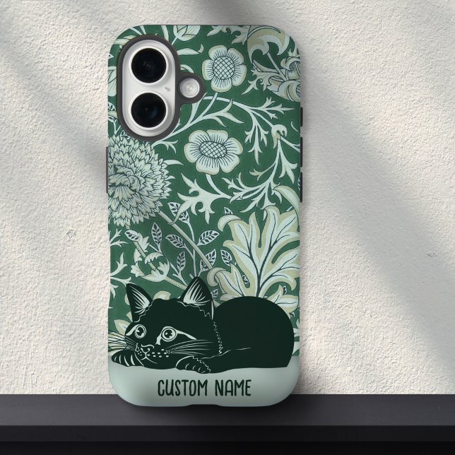 Cute Cat Floral Art Nouveau Green Custom Name   Case-Mate iPhone Case (Creator Uploaded)