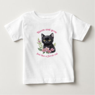 Cute Cat Floral Design Bloom and Grow  Baby T-Shirt