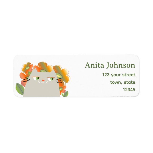 Cute Cat Floral Return Address Label (Front)