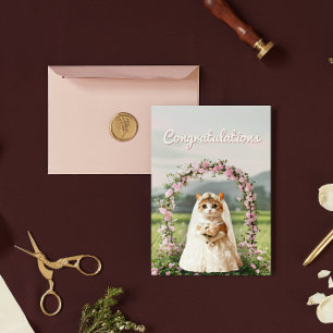 Cute Cat Floral Wedding Congratulations Greeting Postcard