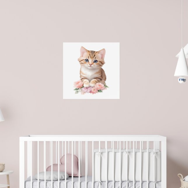 Cute Cat Floral Whimsical Feline Blossoms  Poster (Nursery 2)