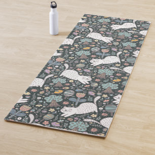 Cute Cat Floral Yoga Mat
