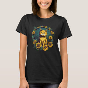 Cute Cat Florist Beautiful Yellow Flower Floral Su T-Shirt