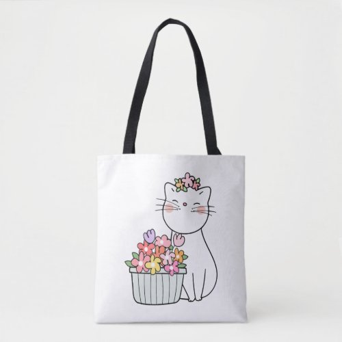 Cute Cat Flower Tote Bag