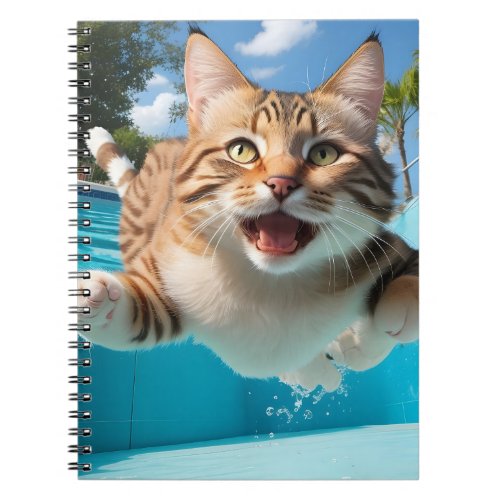 Cute Cat Flying Swimming Diving in Pool Funny Notebook