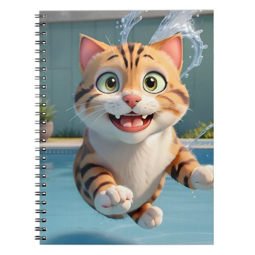 Cute Cat Flying Swimming Diving in Pool Funny Notebook