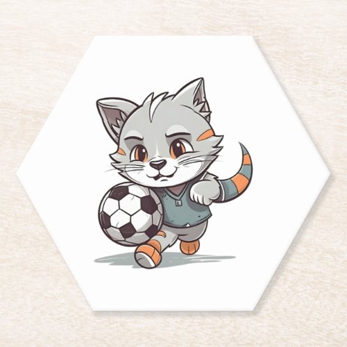 Cute Cat Footballer Classic T_Shirt Paper Coaster
