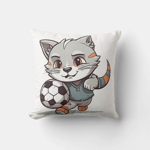 Cute Cat Footballer Classic T_Shirt Throw Pillow