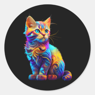 Cute Cat For Kitten Lovers Colorful Art Kitty Adop Classic Round Sticker