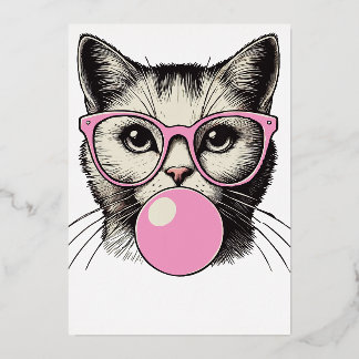 Cute Cat for Women Funny Cat Love Foil Invitation