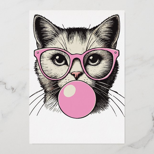 Cute Cat for Women Funny Cat Love Foil Invitation (Front)