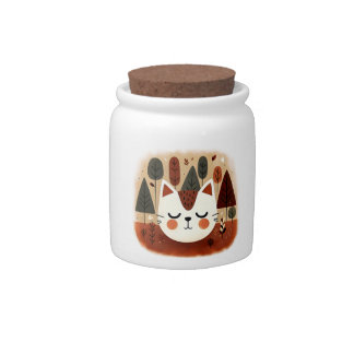 Cute Cat Forest Autumn Woodland Sleeping Kitty Candy Jar