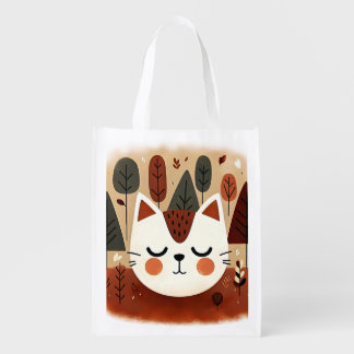 Cute Cat Forest Autumn Woodland Sleeping Kitty Grocery Bag