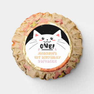 Cute Cat Frame Sparkling Stars 1st Birthday Reese's Peanut Butter Cups