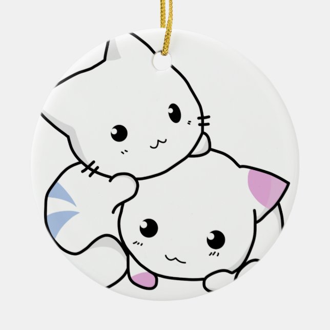 Cute cat friends ceramic ornament (Front)