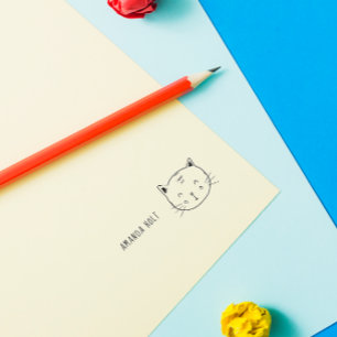 Cute Cat Funny Doodle Kids Custom Name Self-inking Stamp