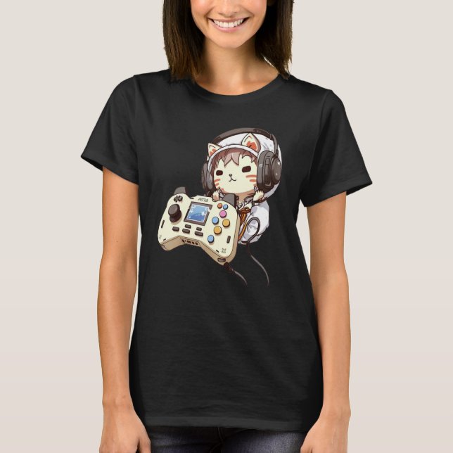 Cute cat Funny gaming headset controller Gamer Kit T-Shirt (Front)