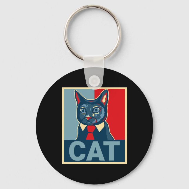 Cute Cat Funny Kitty Republican Democrat Oma Style Keychain (Front)