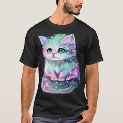 Cute Cat Galaxy Pastel Rainbow colored colorful ca T_Shirt