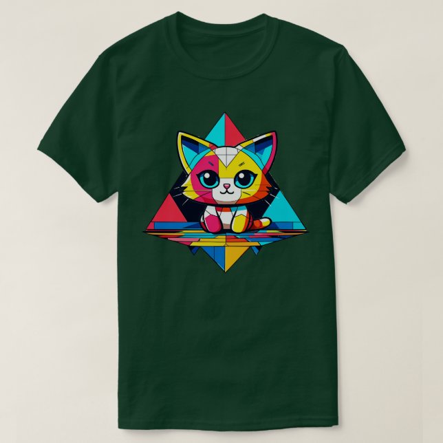 Cute Cat Geometric T-Shirt (Design Front)